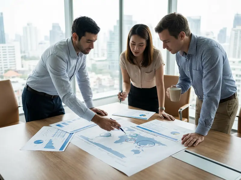 Comprehensive emerging markets investment framework showing regional opportunities, structural growth drivers, and risk assessment categories for international portfolio allocation