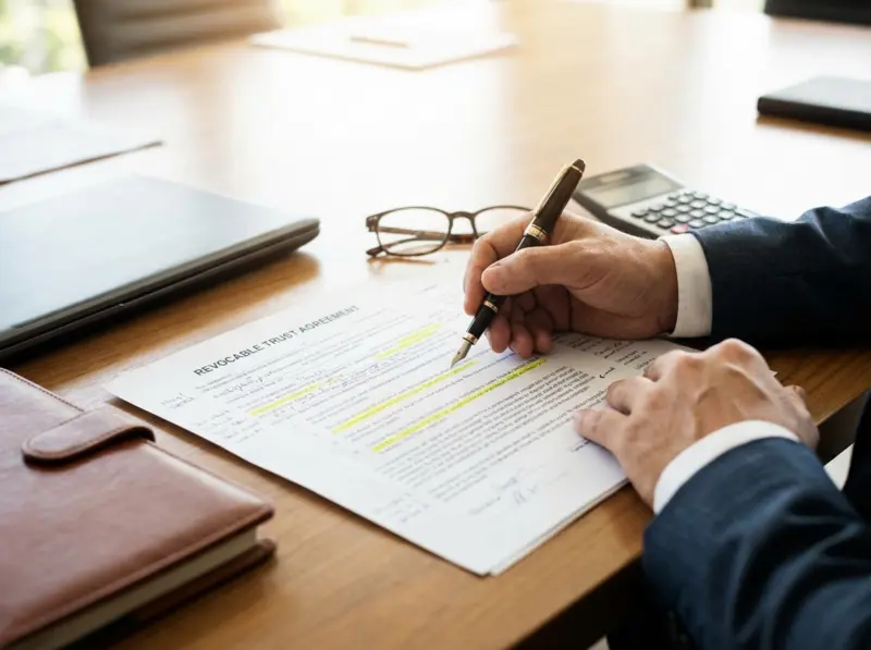 Professional advisor discussing estate planning strategies with high-net-worth family members about trust structures and wealth transfer