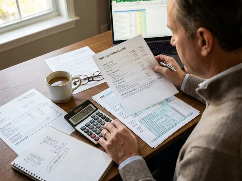 Comprehensive tax planning diagram showing tax-loss harvesting, account allocation, and Roth conversion strategies for investors facing 2025 tax changes